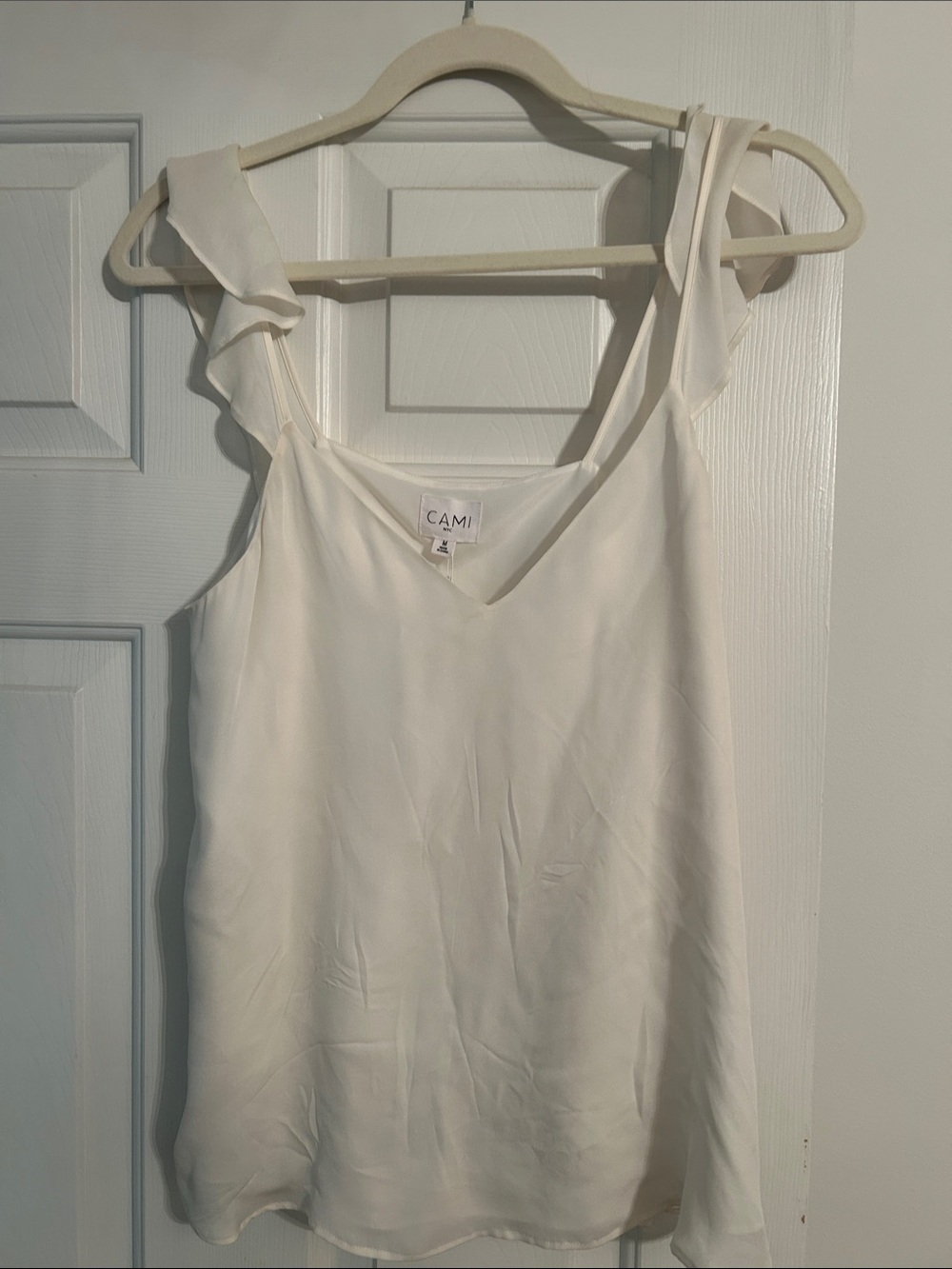 Cami NYC Cream Ruffle-Shoulder V-Neck Camisole